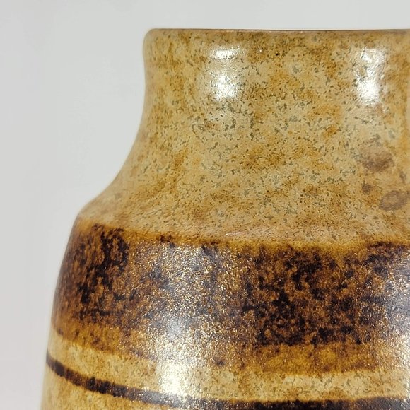Small Ceramic Vase Brown with Stripes Pottery Craft Handcrafted Stoneware - Picture 3 of 7